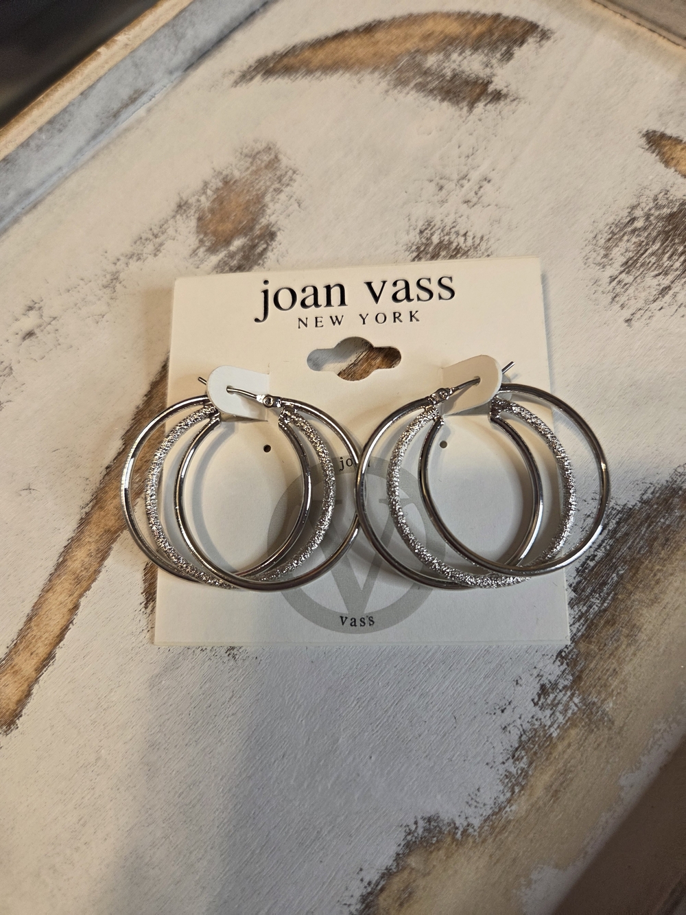 Joan Vass Silver Layered Triple Hoop Earrings
